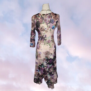 Komarov Sheer Asymmetrical Purple Pastel Floral Formal Wedding Bridal Dress Sz M